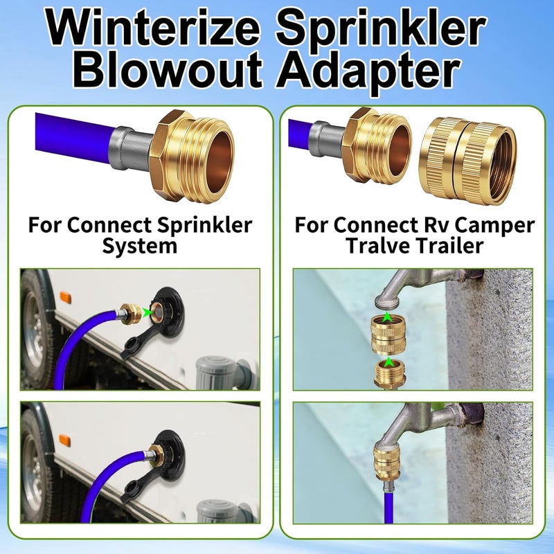 HFVSLFA RV Winterizing Kit with Pressure Gauge, 60inch RV Winterize Hose with 3/4" GHT Blow Out Fitting Adaptor & 1/4" Quick Connect Plug, Sprinkler Winterization Kit for Camper, Boat, Travel Trailer, Blue - Image 5